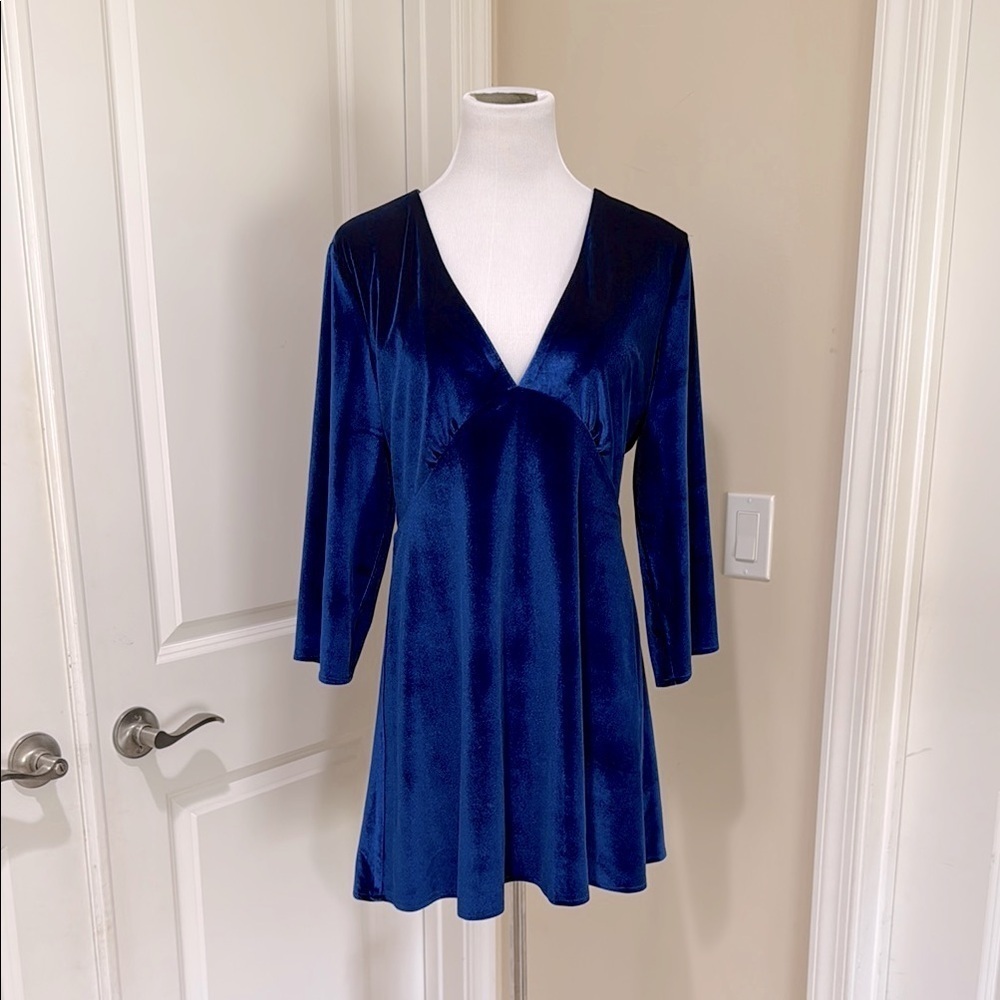 Tularosa Revolve Ryland 3/4 Sleeve in Aegean Blue Velvet Mini Dress Size Large